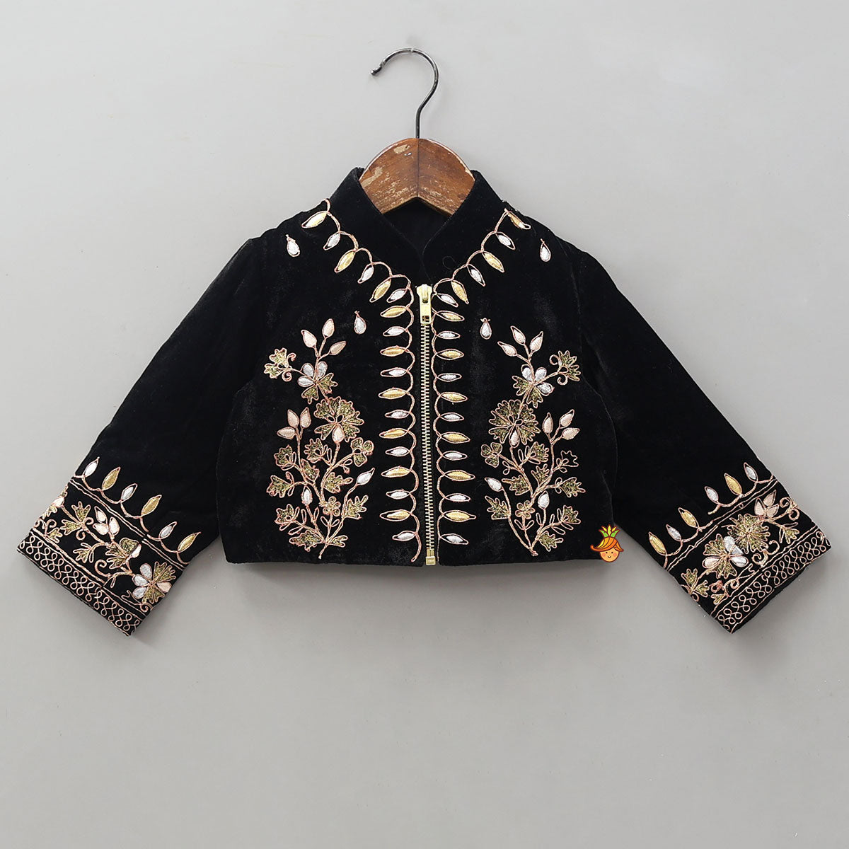 Stand Collar Velvet Stunning Top And Lehenga