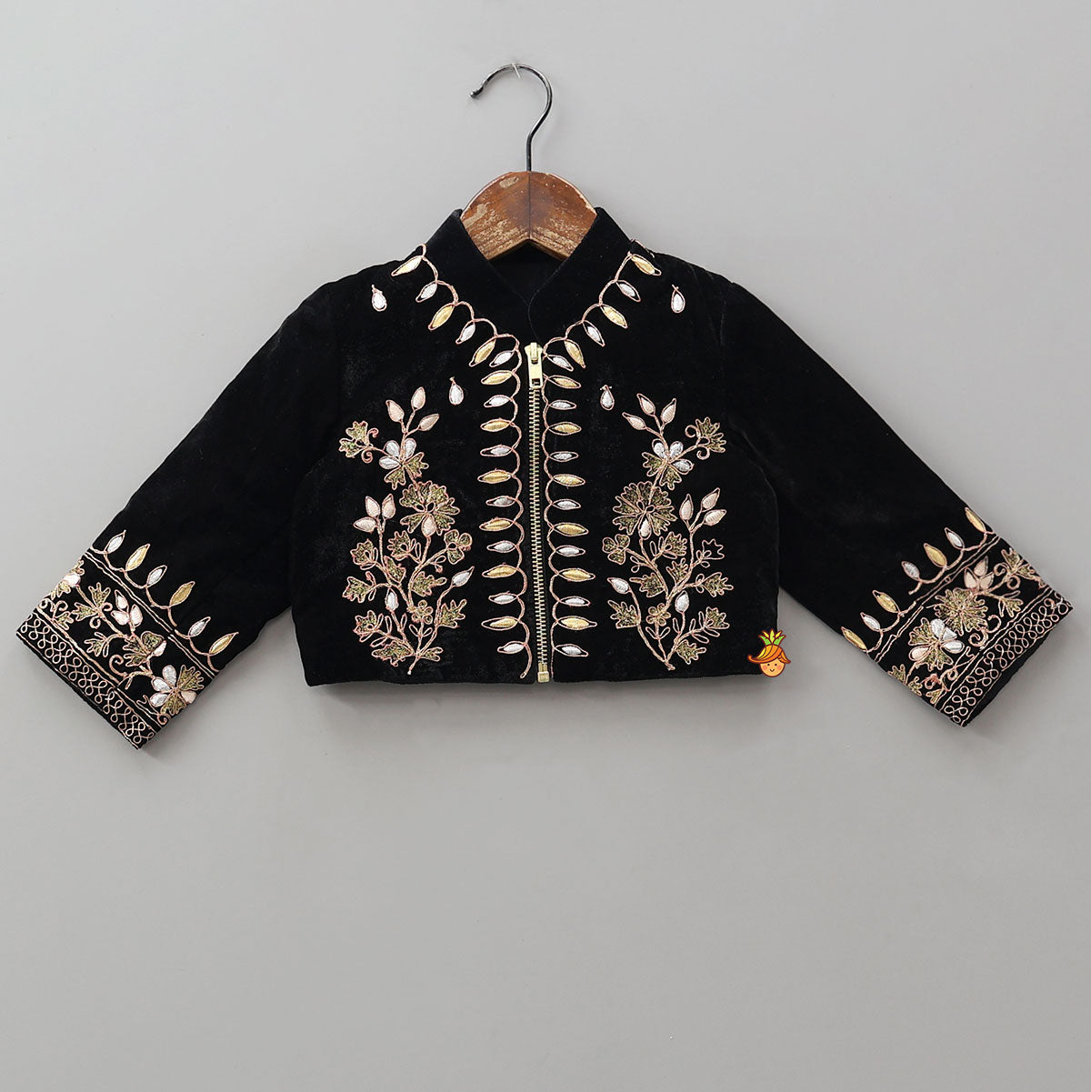 Stand Collar Velvet Stunning Black Top And Lehenga