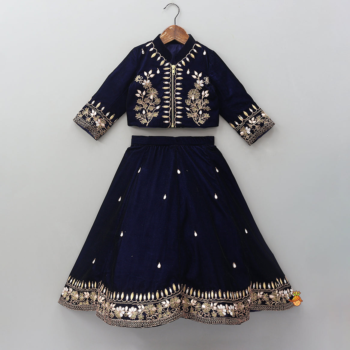 Stand Collar Velvet Charming Top And Lehenga