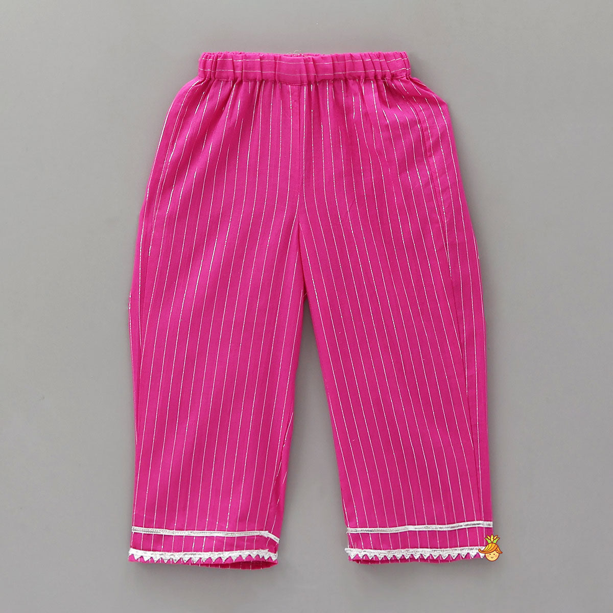 Lurex Striped Kurti And Pant With Contrasting Dupatta