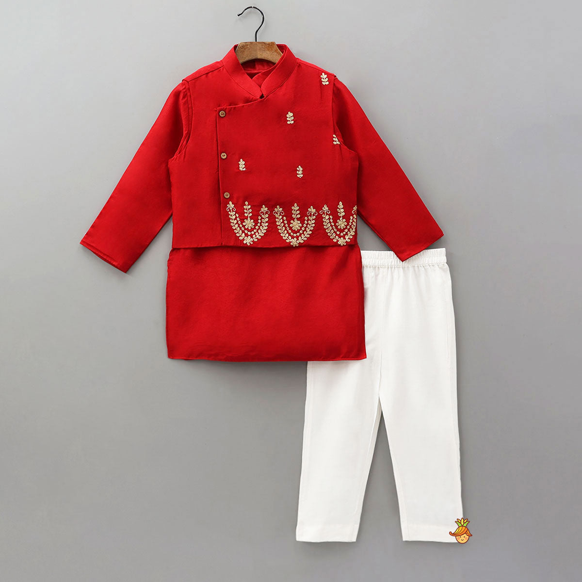 Ethnic Kurta With Embroidered Jacket And Pyjama