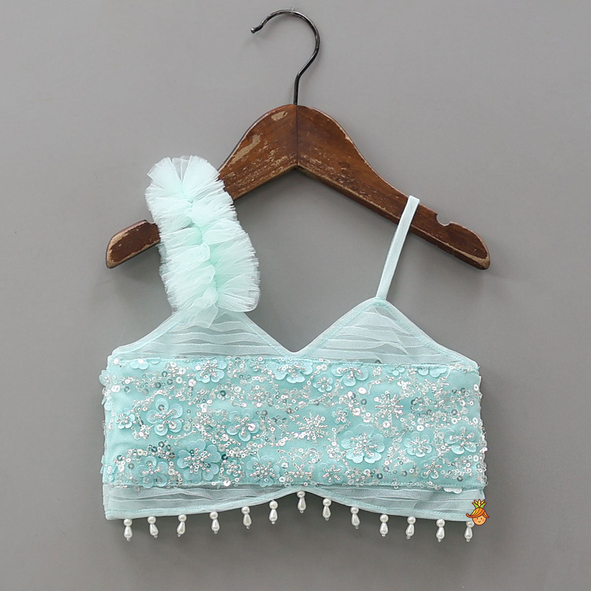 Spaghetti Straps Top And Gathered Stylish Lehenga With Dupatta