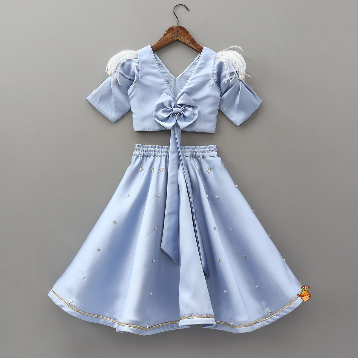 V Neck Sequins Floral Embroidered Top And Lehenga With Matching Dupatta