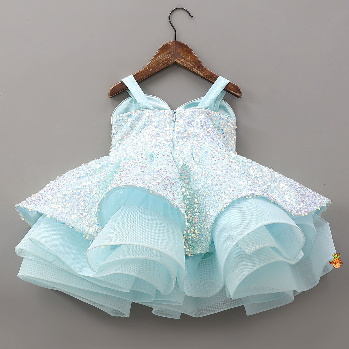 Glittery Aqua-Themed Heart-Shaped Embellished Dress