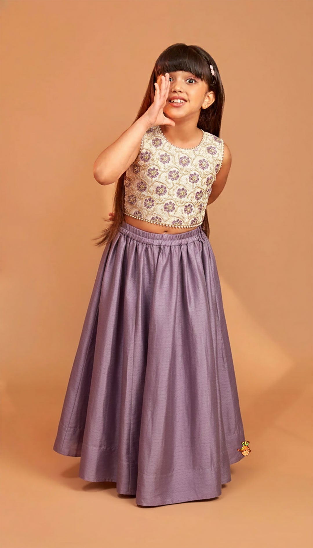 Round Neck Embroidered Top And Contrasting Lehenga