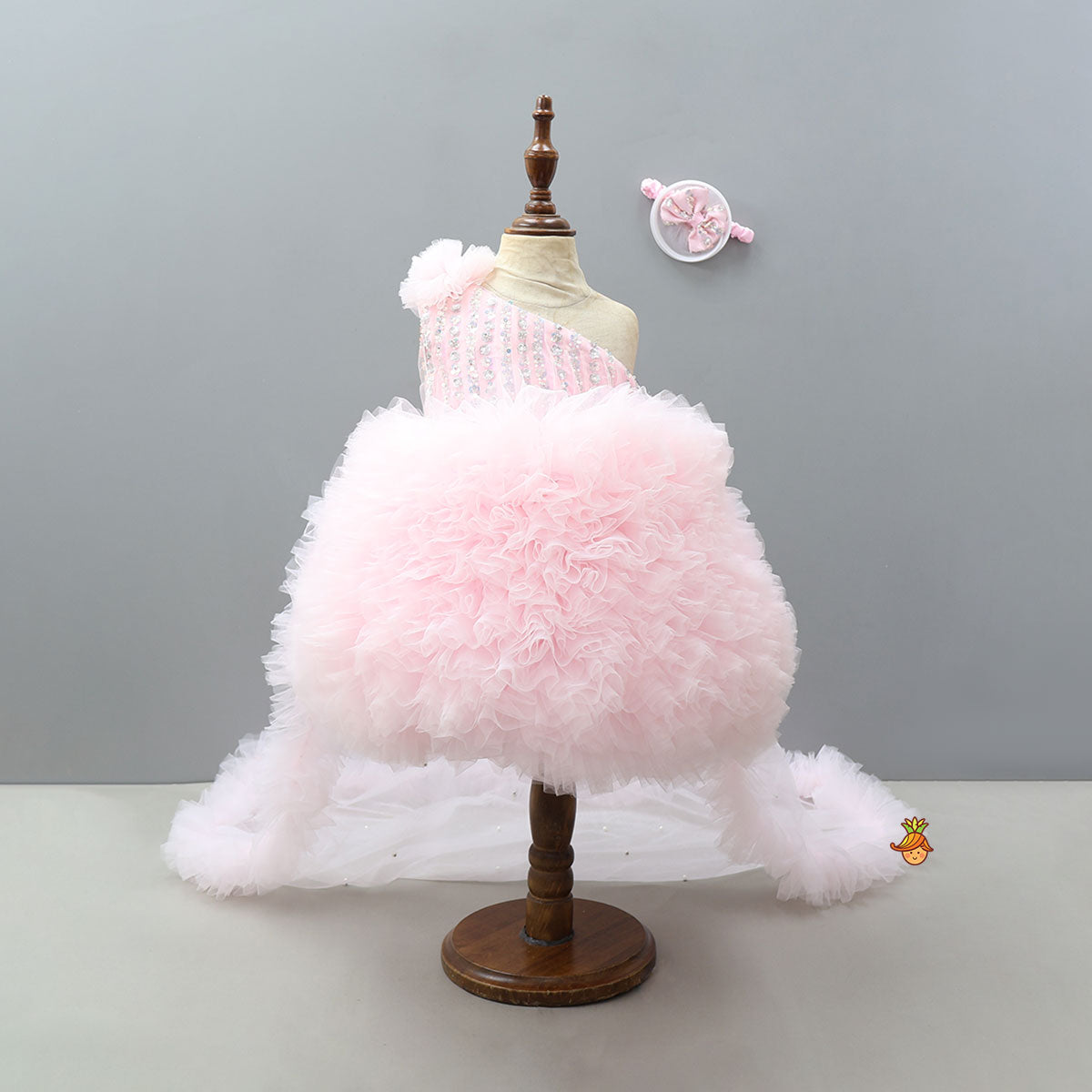 Sequin Work Yoke Trail Dress With Headband