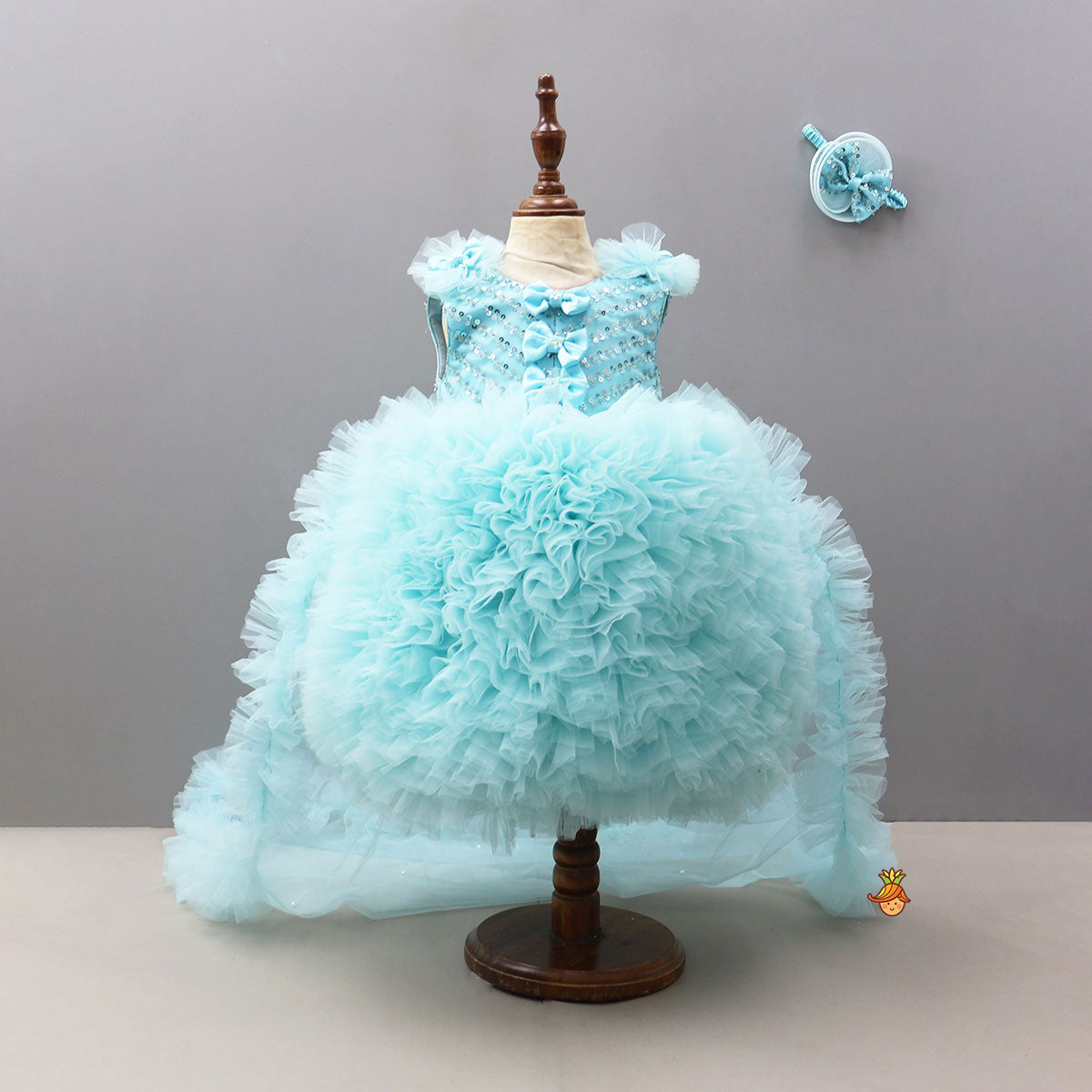 Triple Bow Adorned Trail Dress With Headband