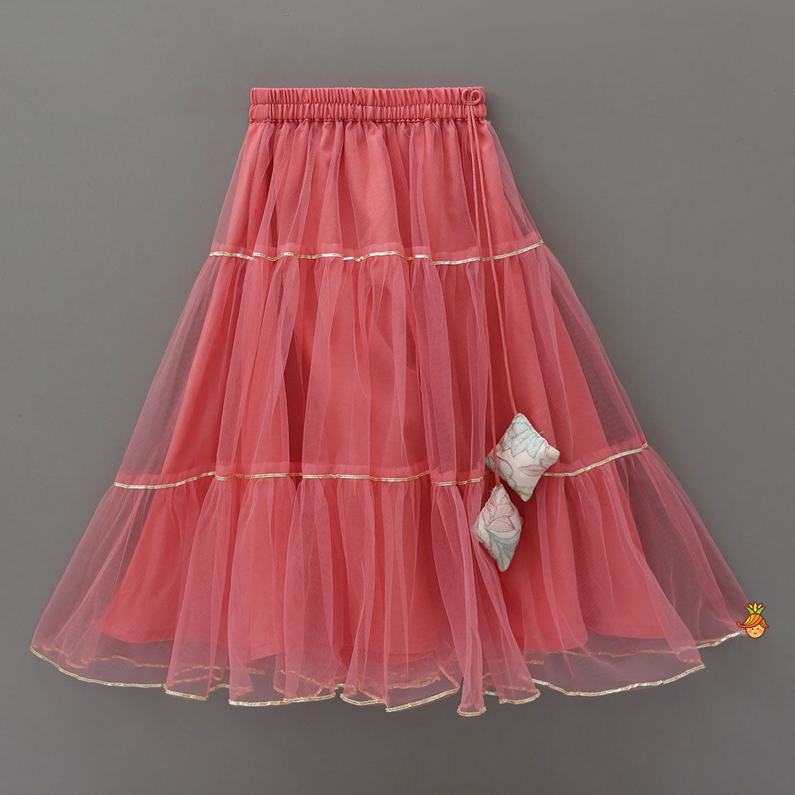 Thread Embroidered Top And Net Lehenga With Matching Dupatta