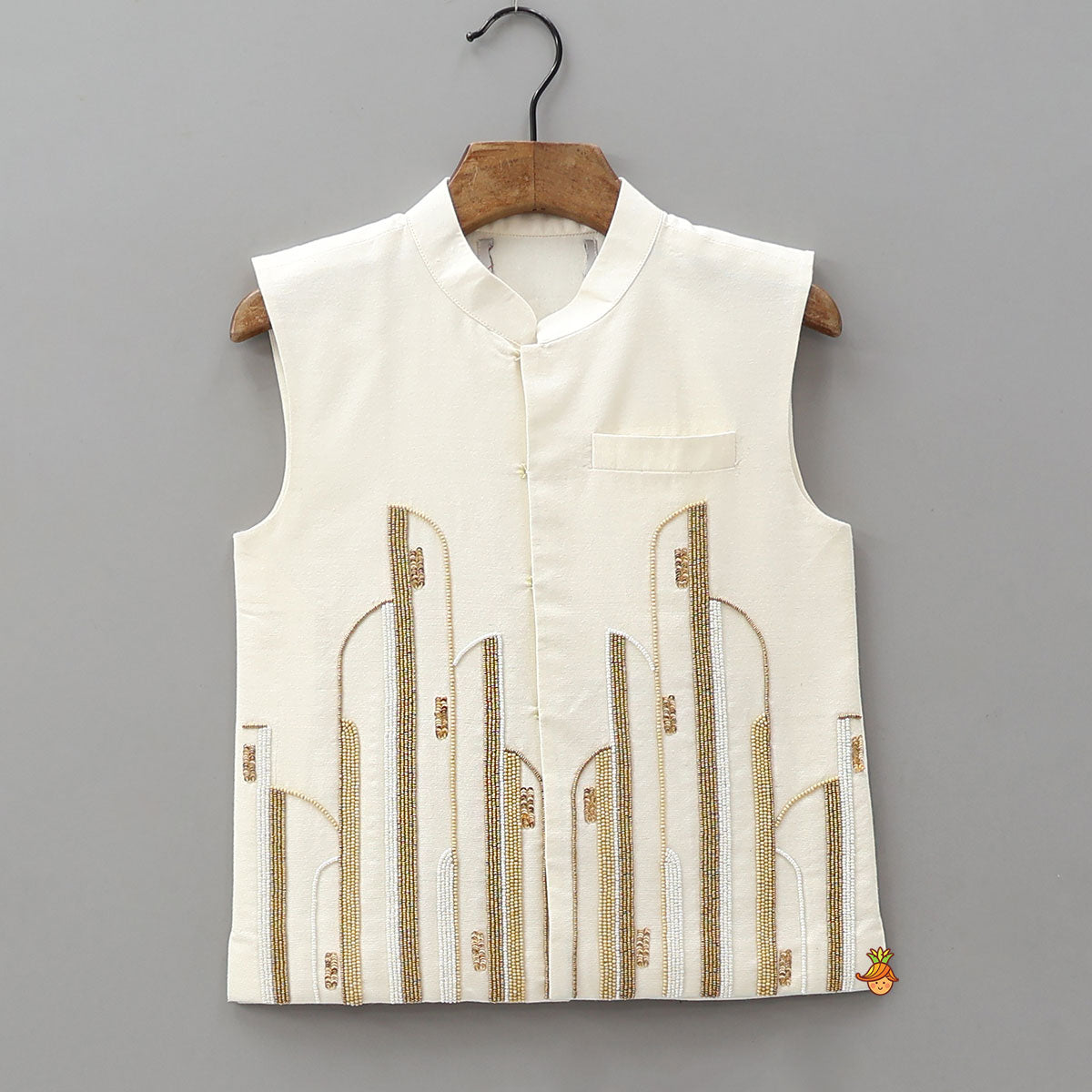 Ethnic Kurta With Hand Embroidered Jacket And Pyjama