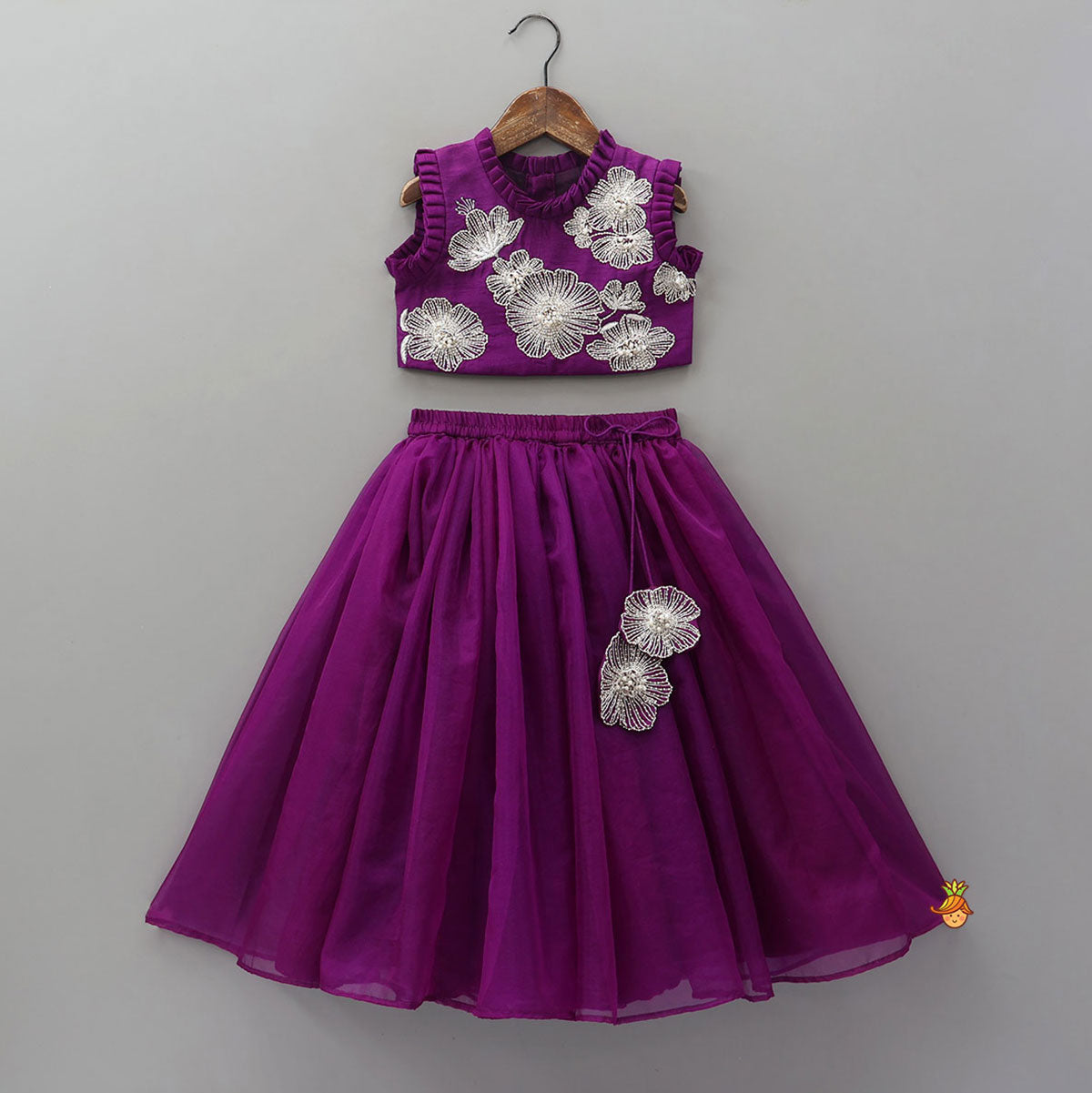 Pleats Detail Top And Organza Lehenga With Matching Dupatta