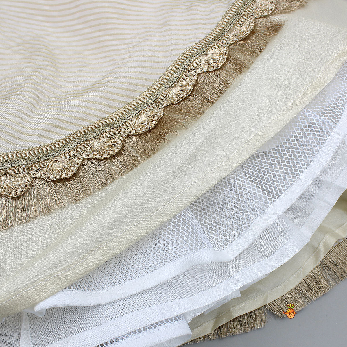 Brocade High-Low Top And Lehenga With Gota Lace Work Dupatta