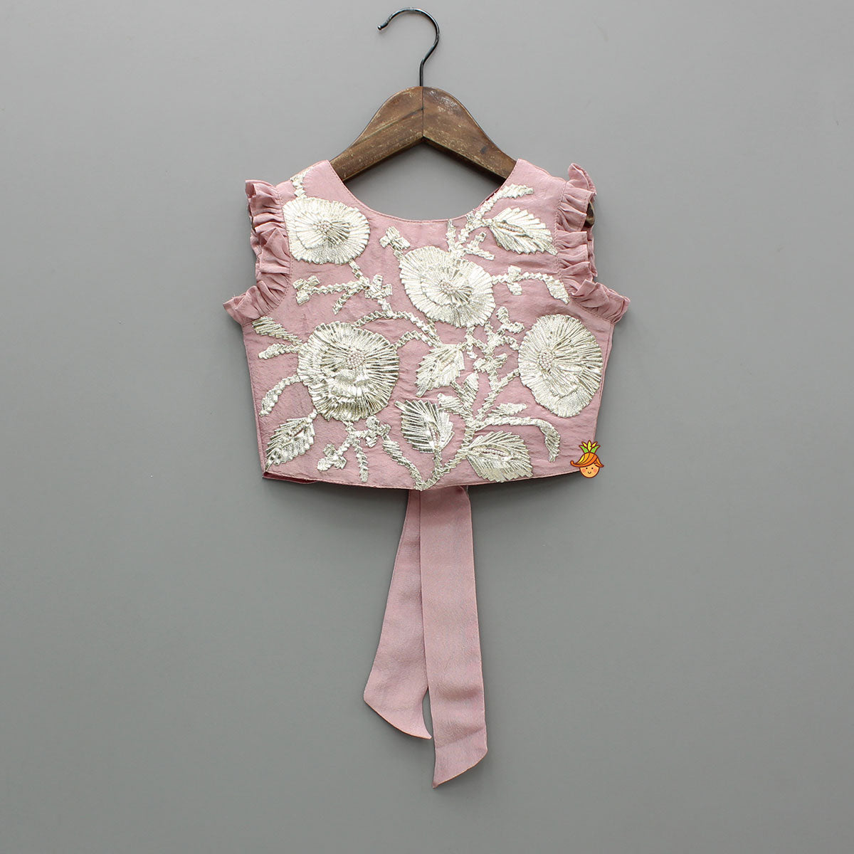 Shimmery Hand Embroidered Gota Laced Crop Top With Flared Shimmery Lehenga