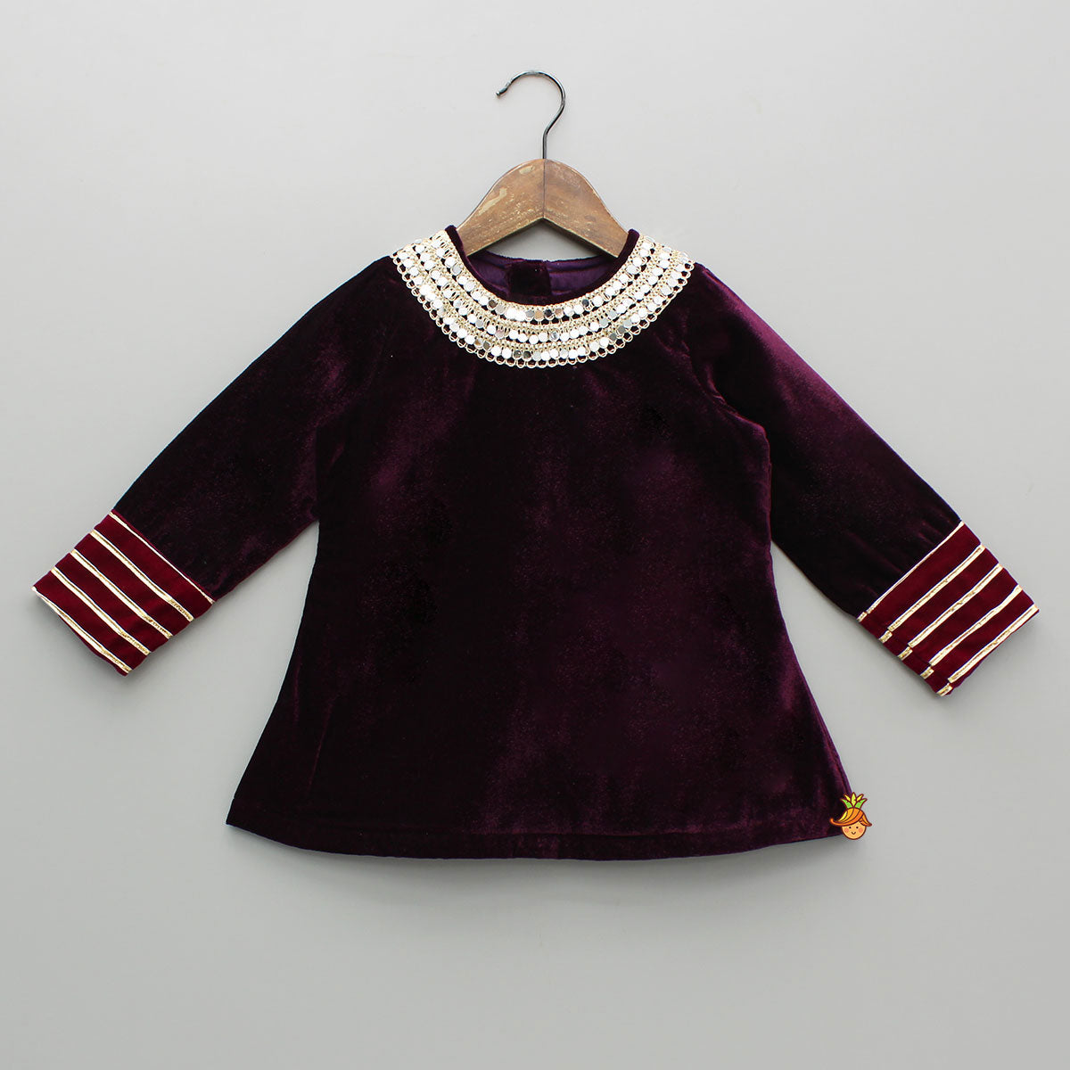 Mirror And Lace Work Velvet Kurti With Salwar