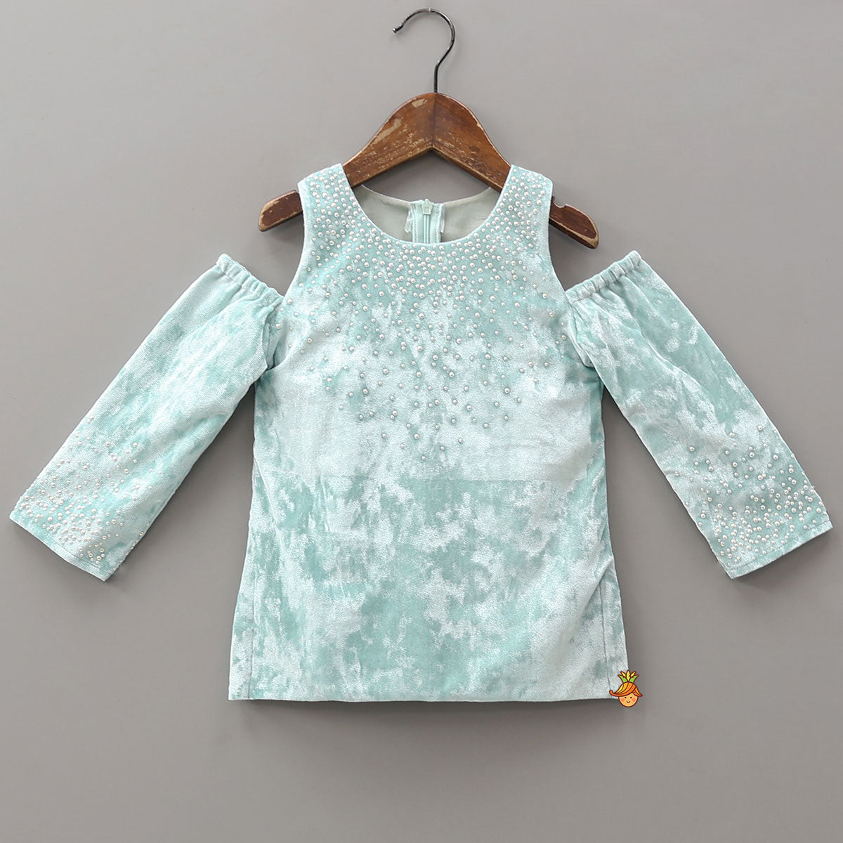 Velvet Cold-Shoulder Kurti With Shiny Sharara And Matching Dupatta