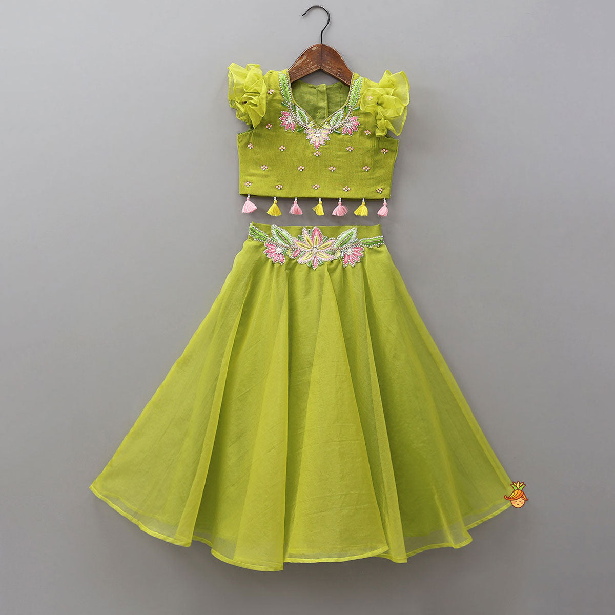 Charming Fringed Shiny Top And Lehenga