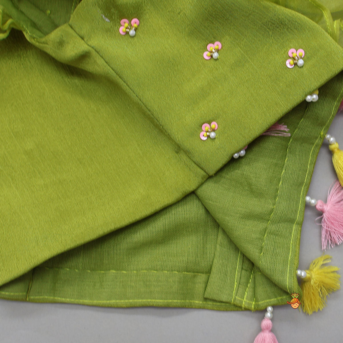 Charming Fringed Shiny Top And Lehenga