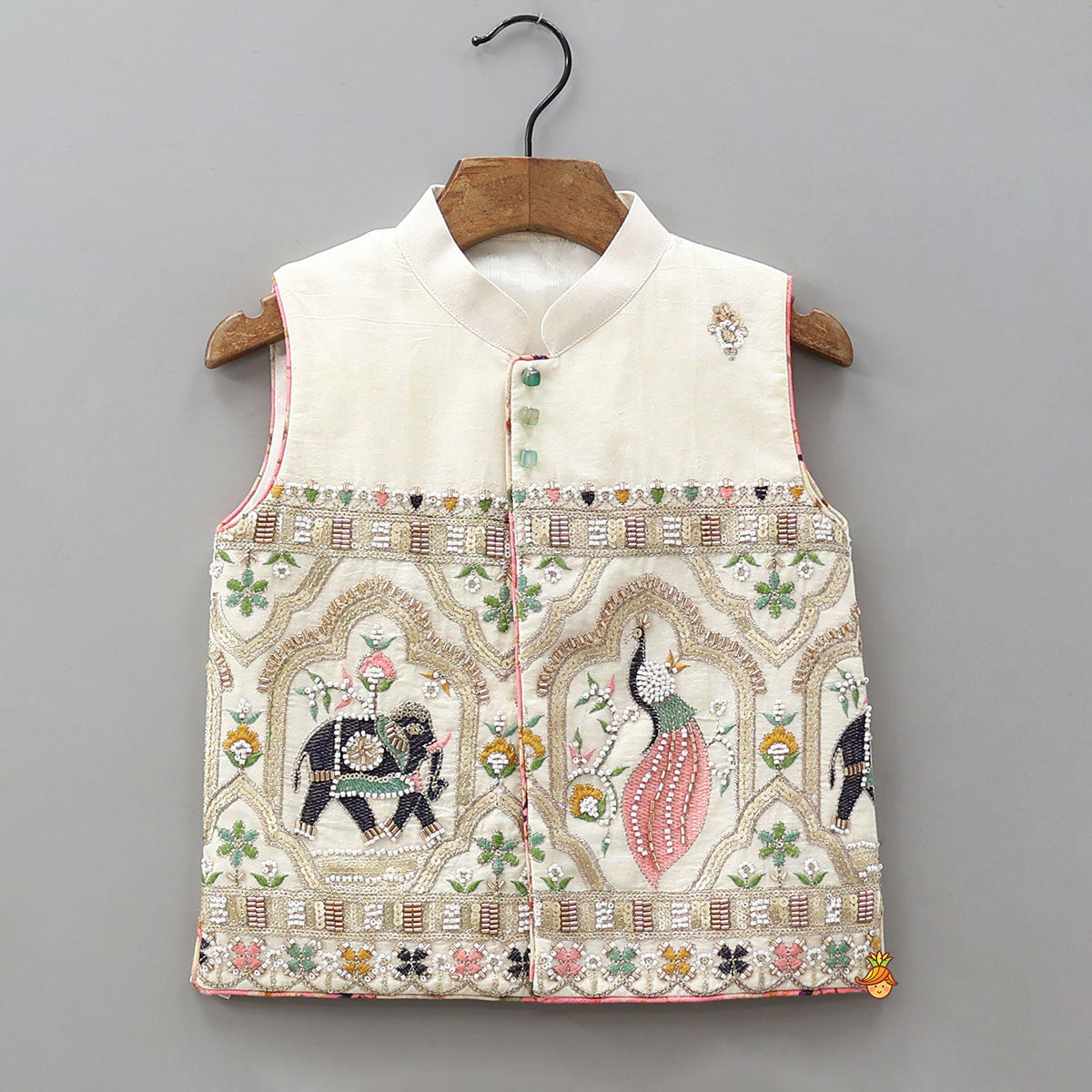 Curved Hem Kurta With Embroidered Jacket And Pyjama