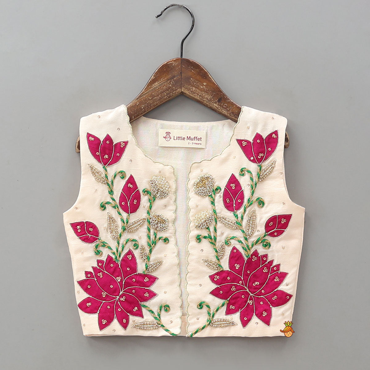 Sleeveless Top With Embroidered Jacket And Booti Work Lehenga