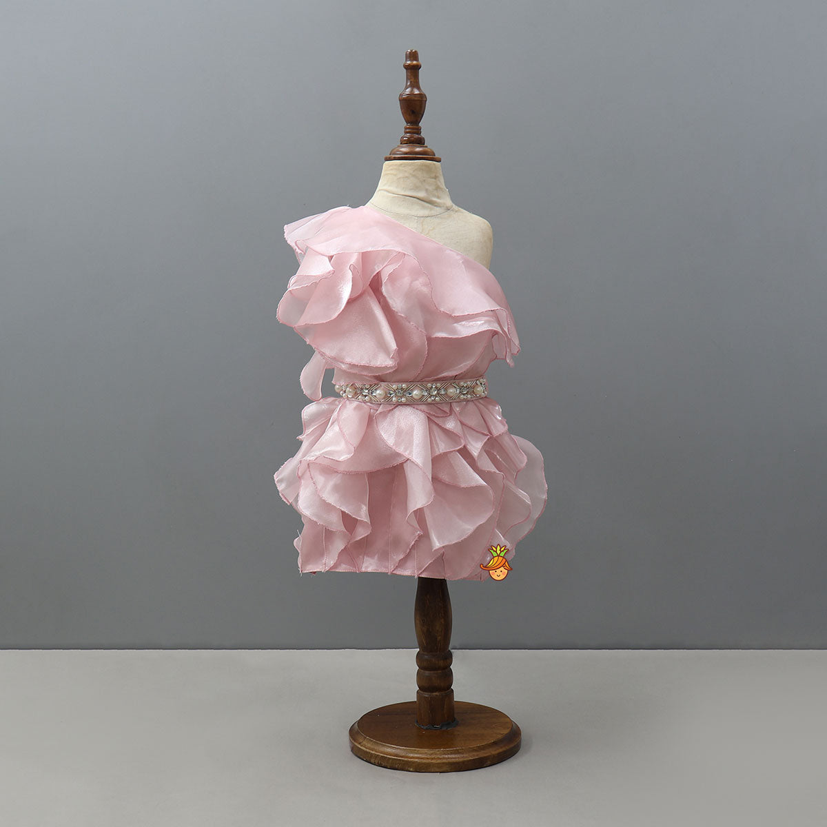 Shimmery Ruffle Dress With Waist Belt