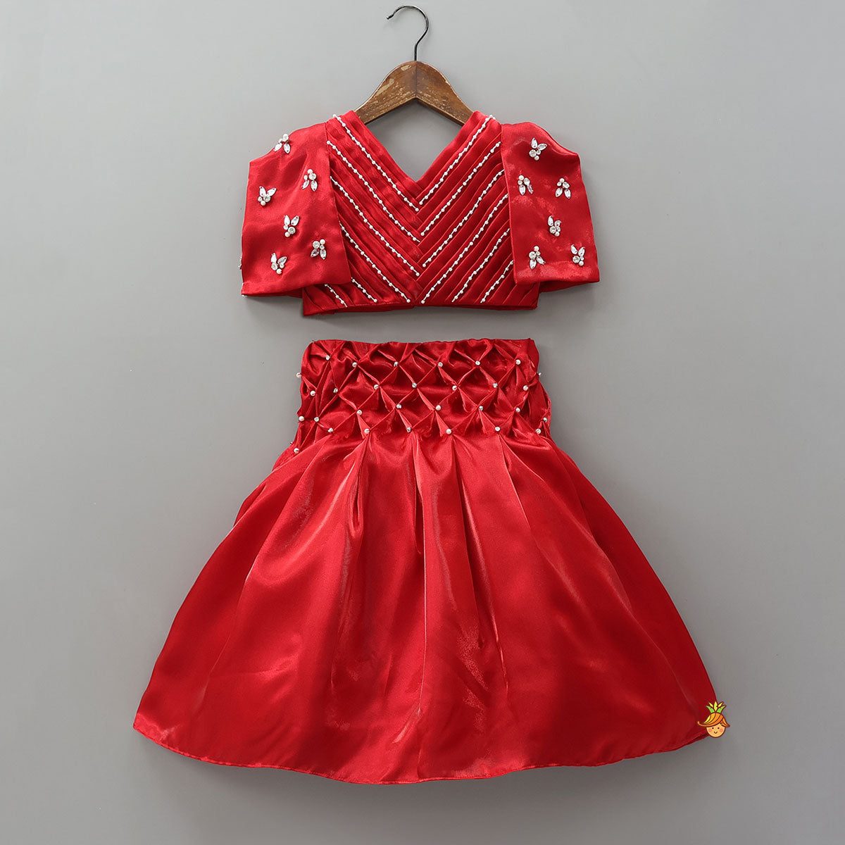 Stylish Sheen Top With Checks-Design Lehenga