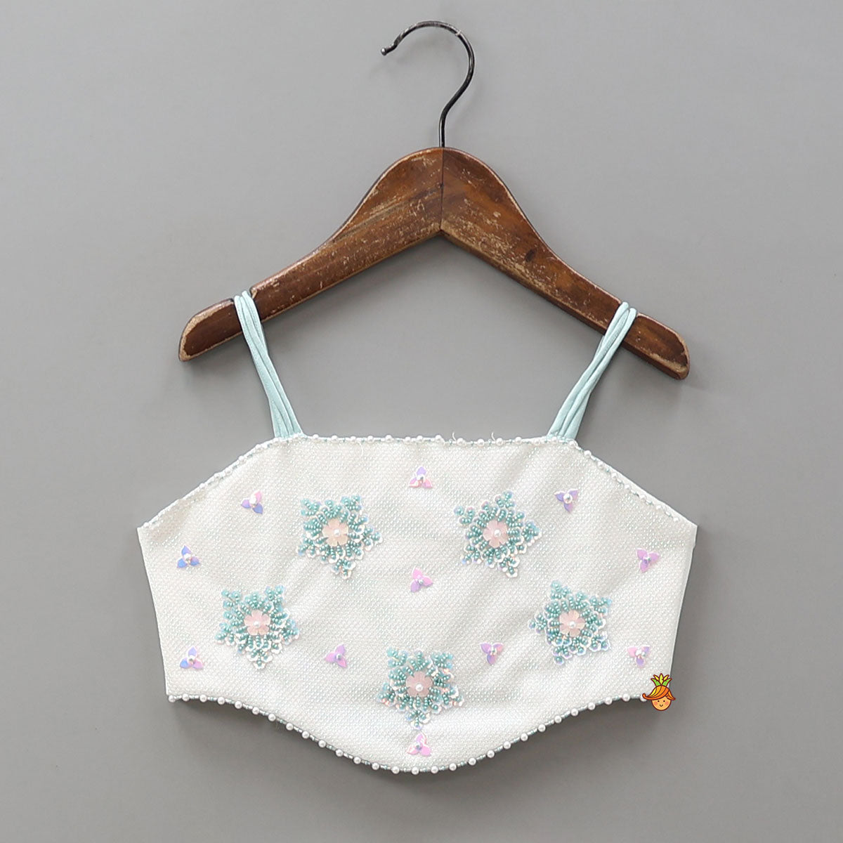 Elegant Strappy Shiny Top With Multi-Layered Lehenga