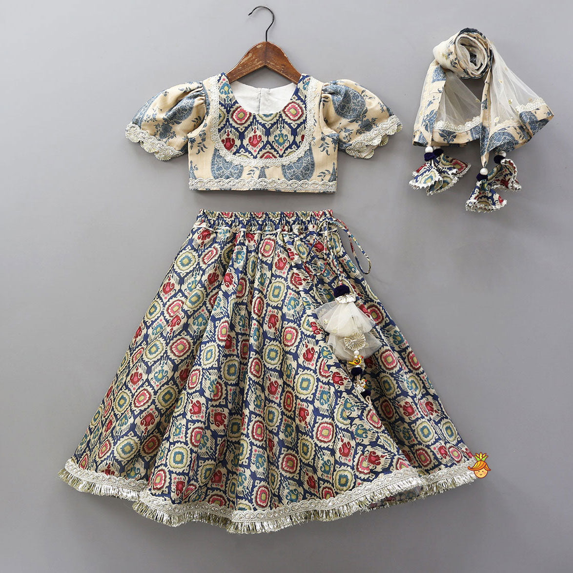 Elegant Round Neck Sheen Top And Lehenga With Sequins Work Net Dupatta