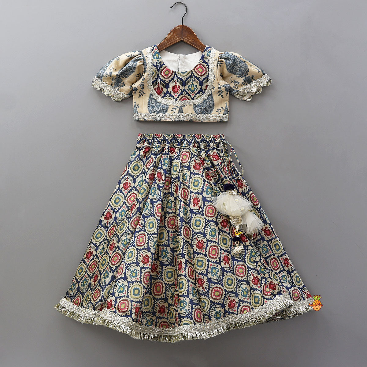 Elegant Round Neck Sheen Top And Lehenga With Sequins Work Net Dupatta