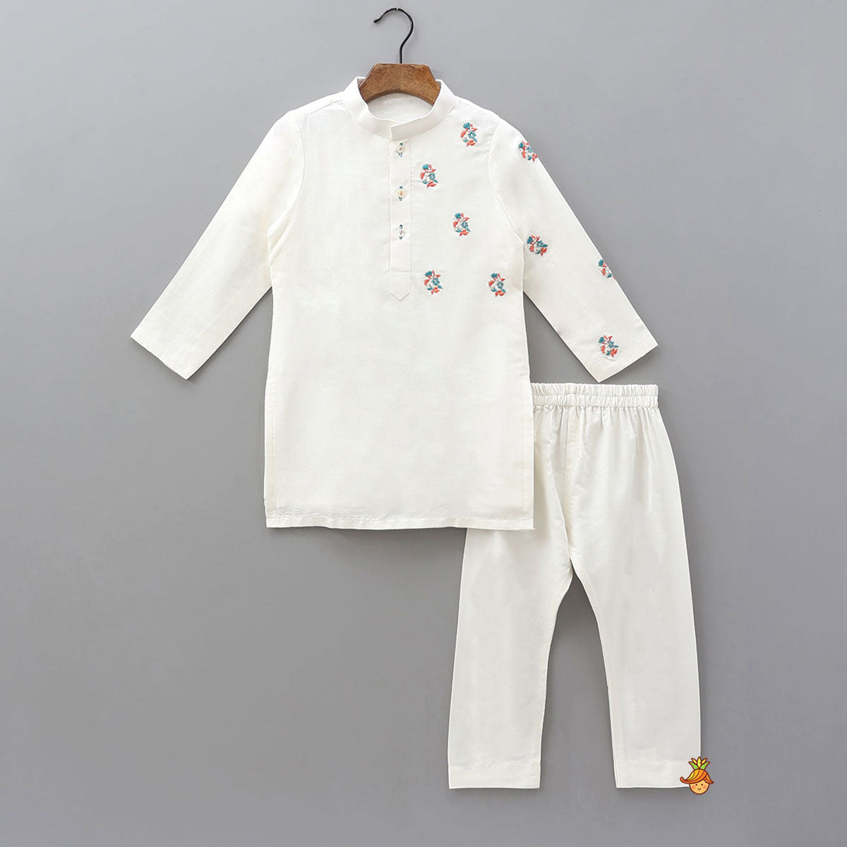 One-Side Embroidered Kurta With Printed Jacket And Pyjama