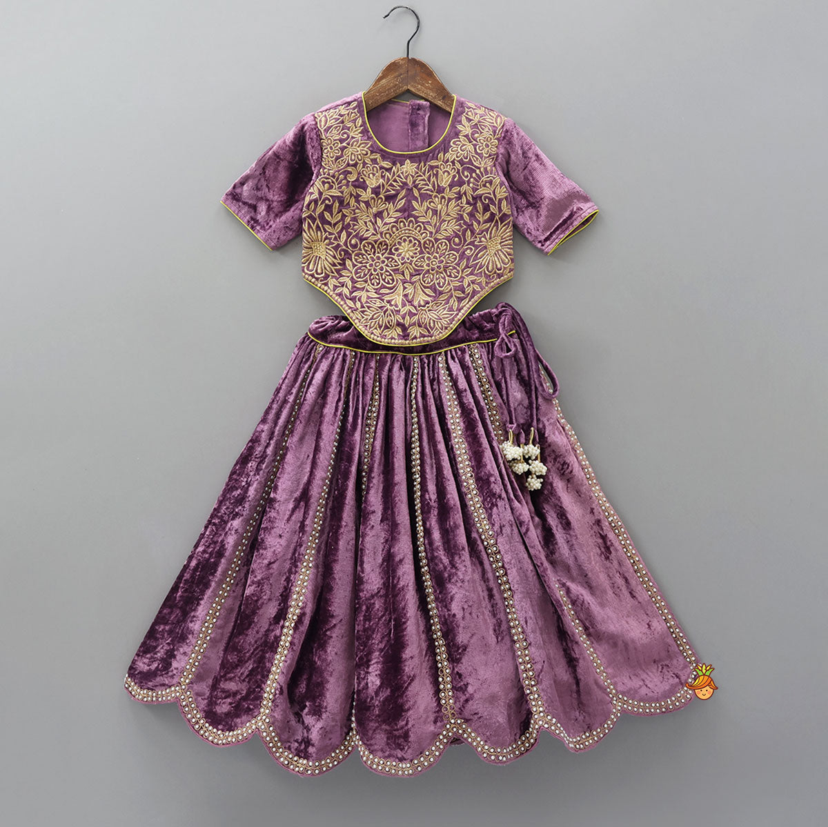 Charming Stylish Embroidered Velvet Top With Matching Lehenga