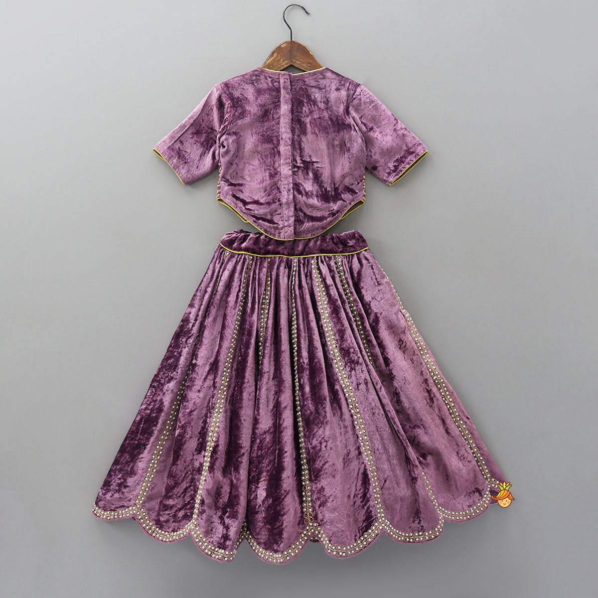 Charming Stylish Embroidered Velvet Top With Matching Lehenga