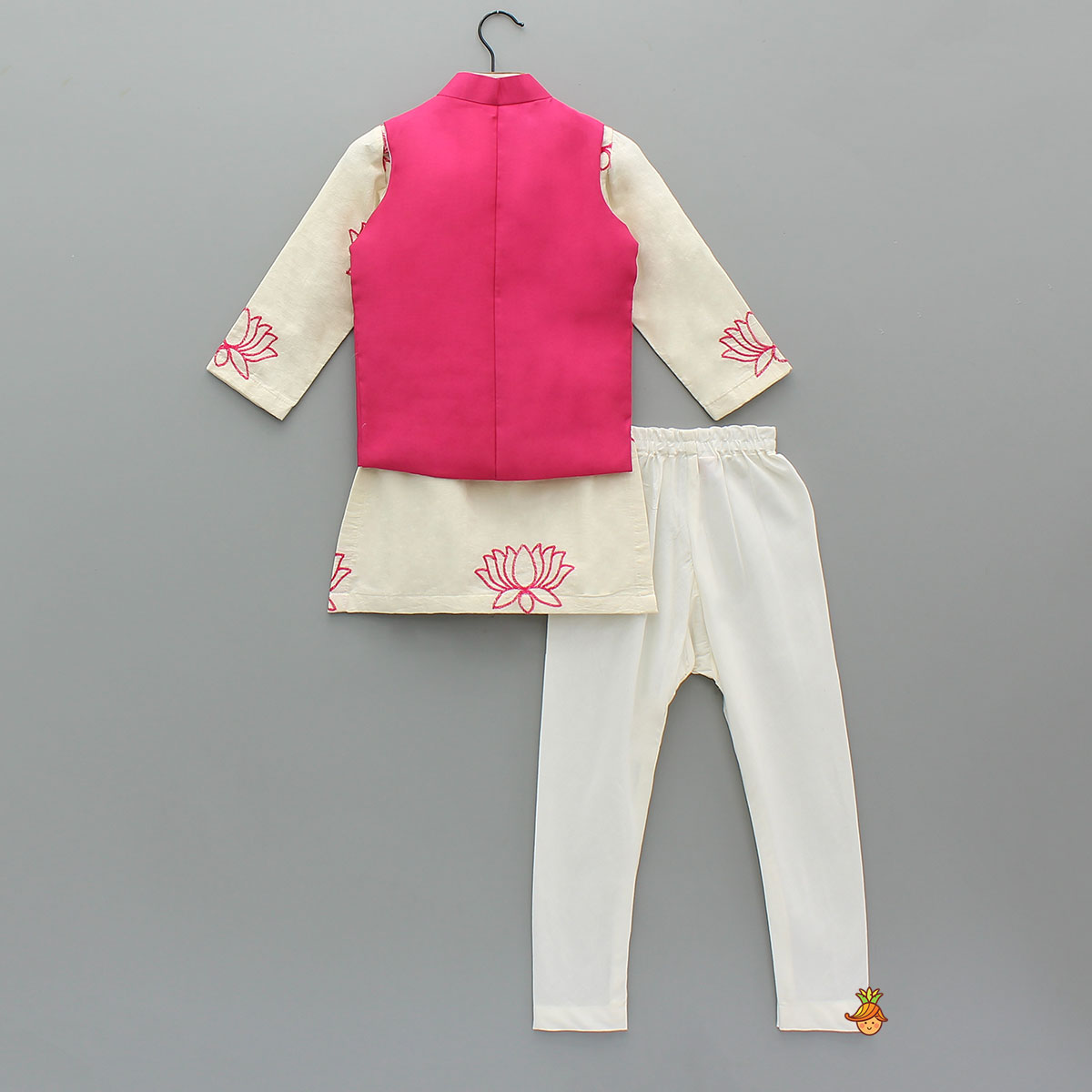 Lotus Motif Embroidered Kurta With Contrasting Jacket And Churidar