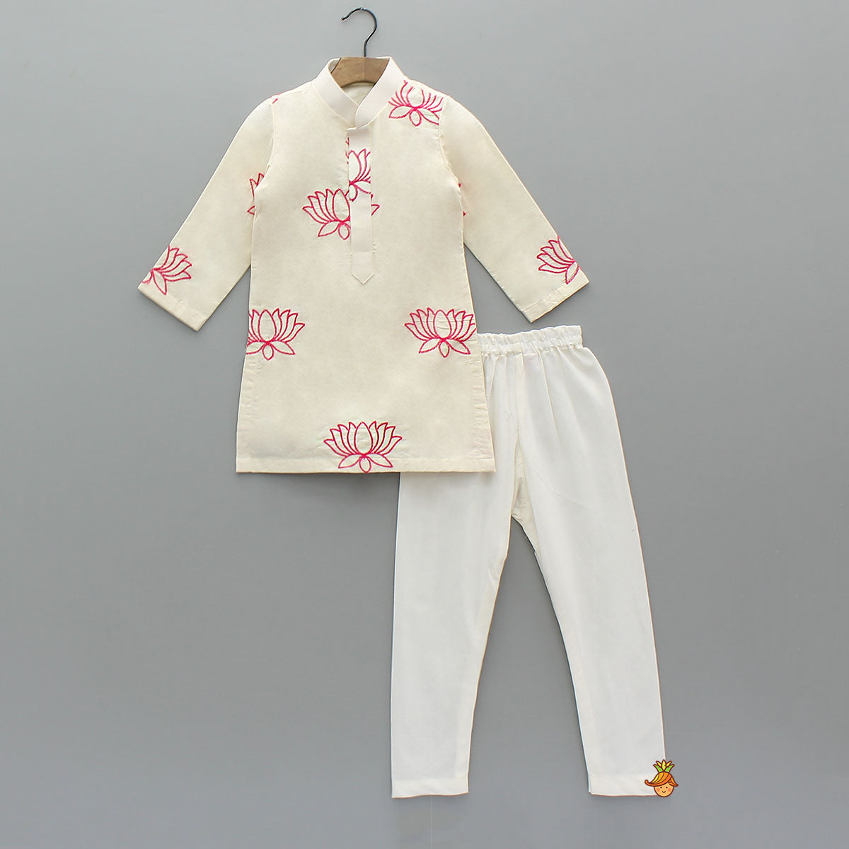 Lotus Motif Embroidered Kurta With Contrasting Jacket And Churidar