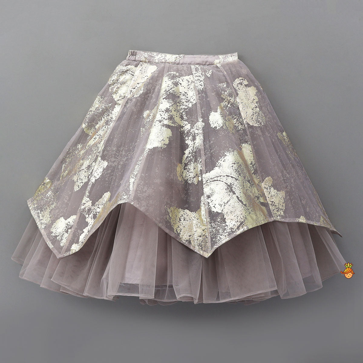 V-Neck Foil Printed Top And Layered Lehenga