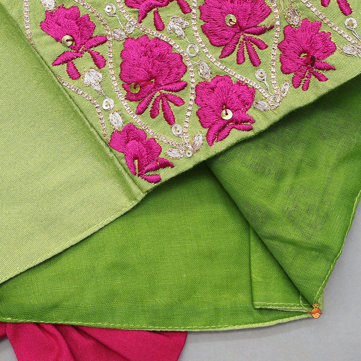 Front-Open Zari Embroidered Top And Lehenga