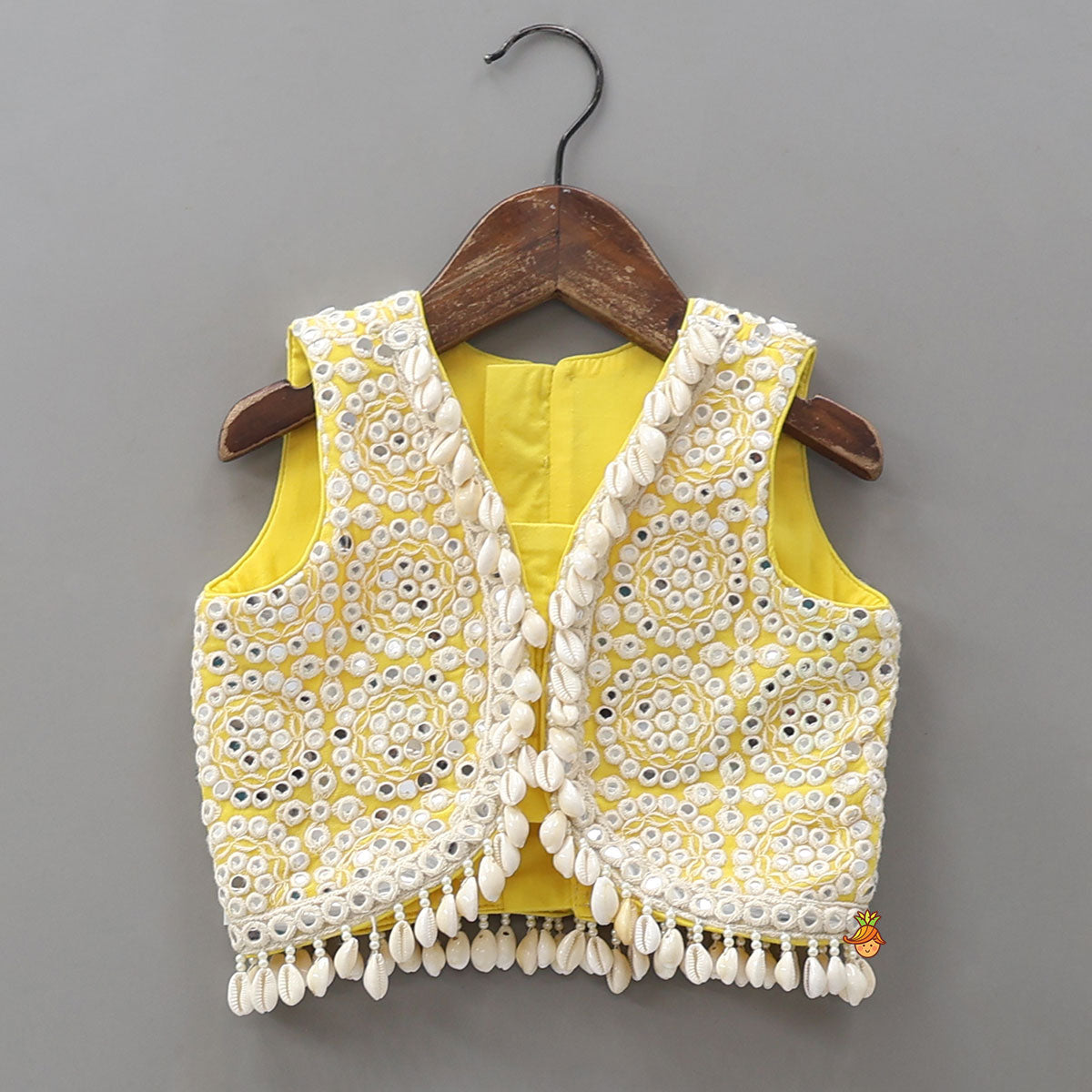 Heavy Faux Mirror Work Top And Lehenga With Matching Net Dupatta