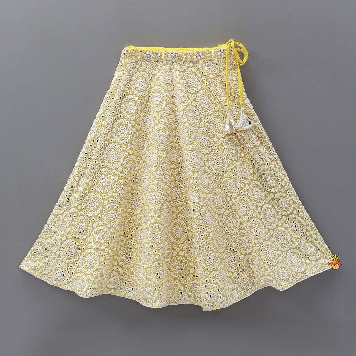 Heavy Faux Mirror Work Top And Lehenga With Matching Net Dupatta