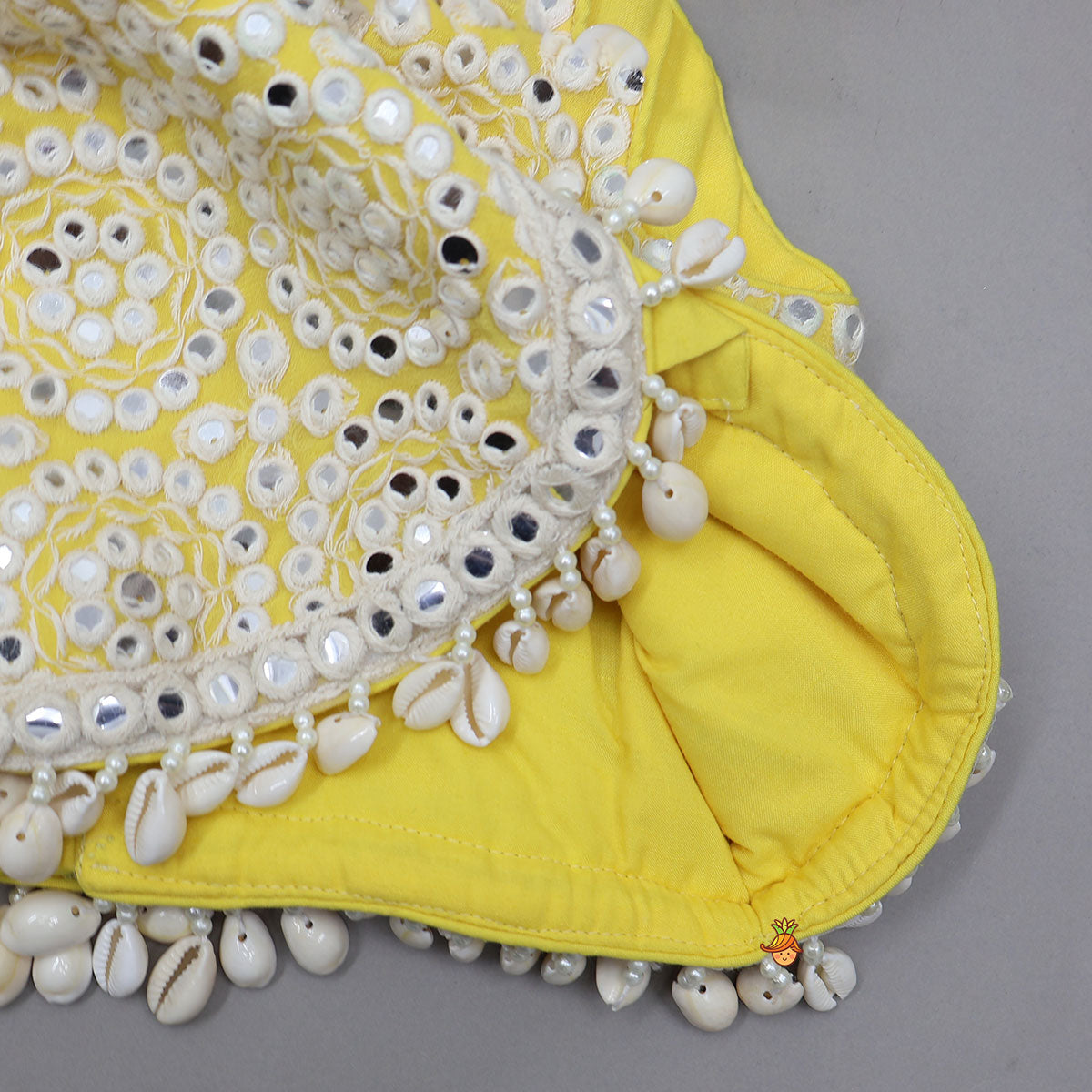 Heavy Faux Mirror Work Top And Lehenga With Matching Net Dupatta