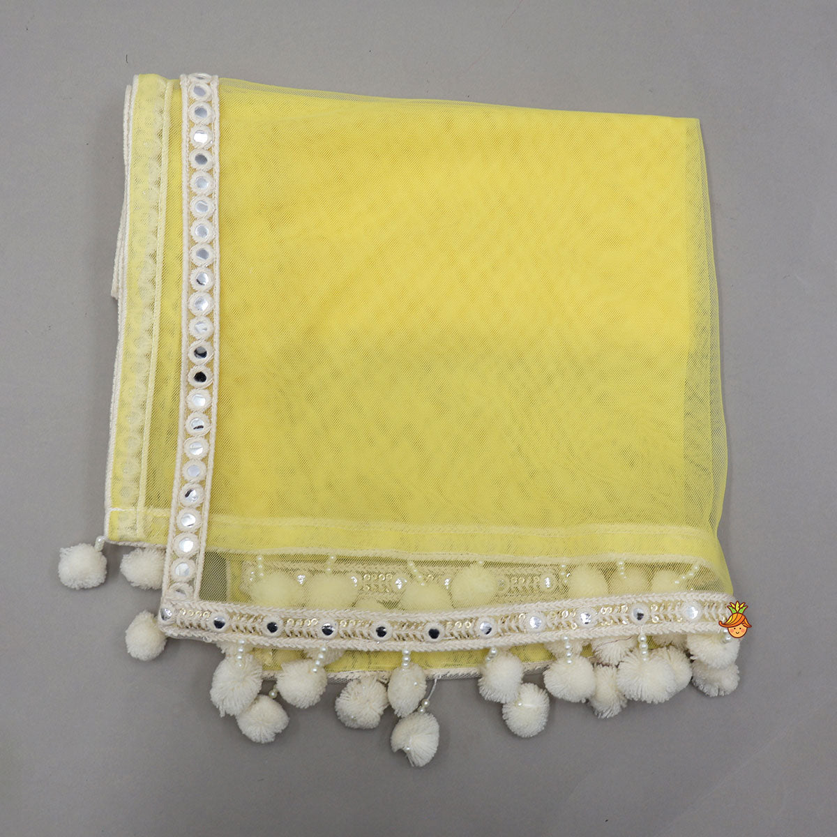 Heavy Faux Mirror Work Top And Lehenga With Matching Net Dupatta