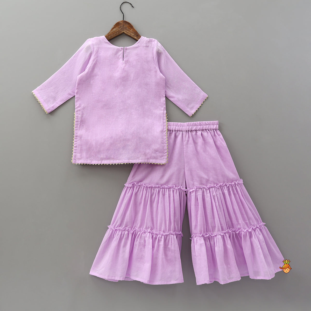 Mirror Work Embellished Kurti With Sharara And Dupatta