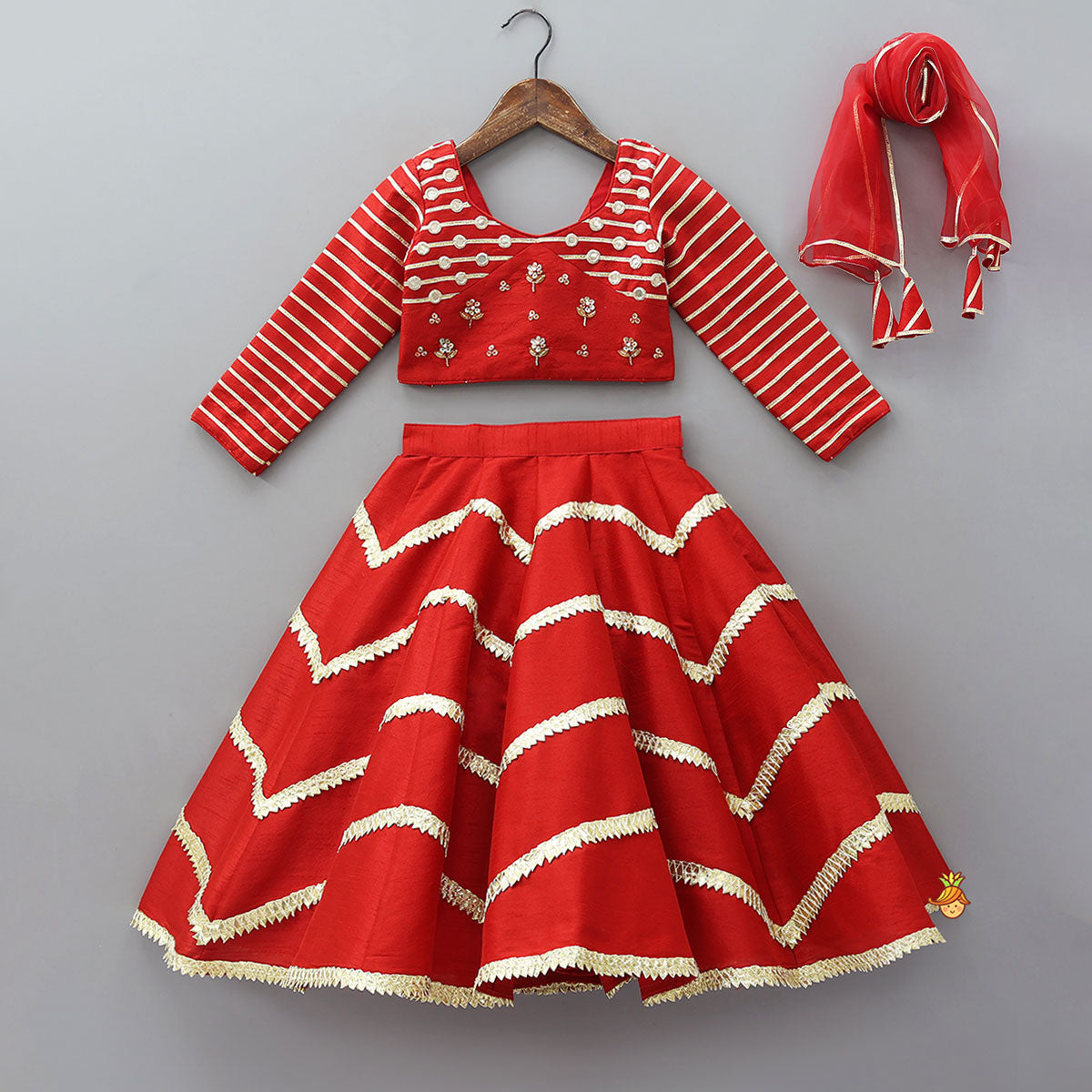 Gorgeous Gota Lace Detail Top And Lehenga With Matching Dupatta