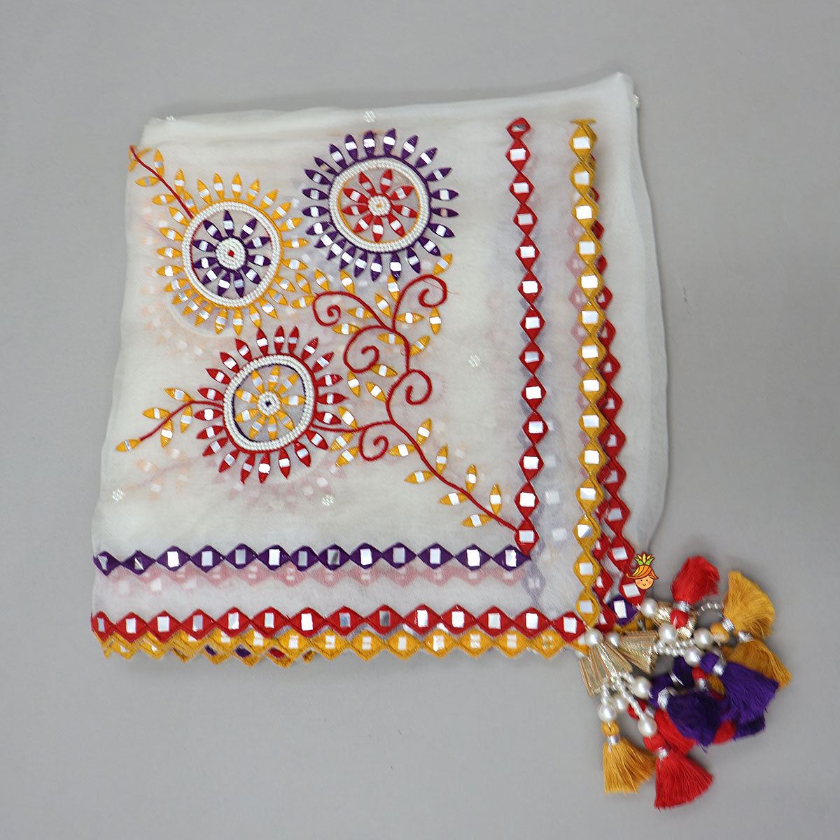 Elegant Top And Multi-Panel Colour-Block Lehenga With Mirror Work Dupatta