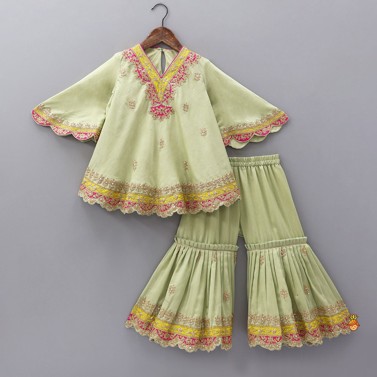 Stylish Scalloped-Sleeve Kurti And Sharara