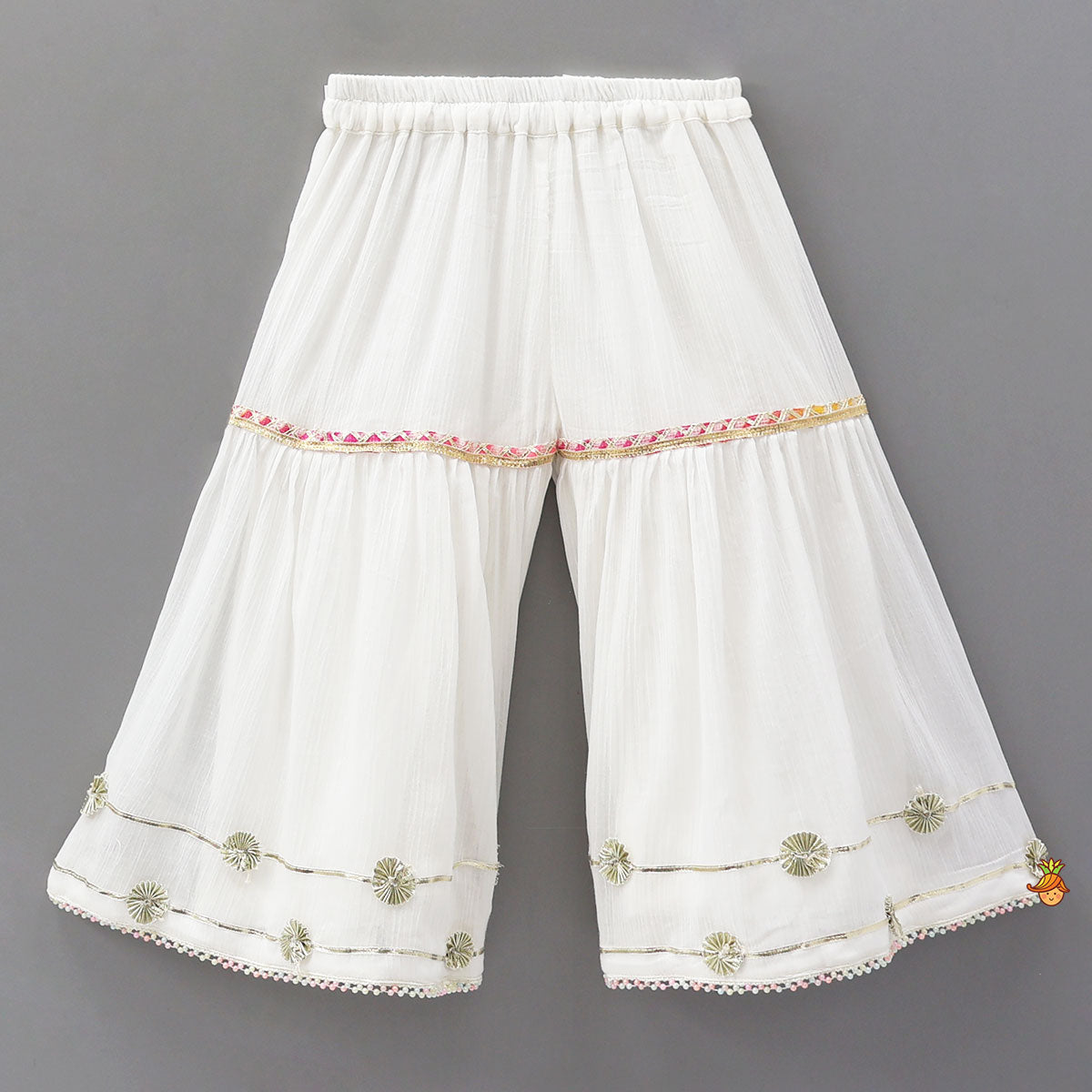 Front Slit Kurti And Matching Flared Sharara With Contrasting Dupatta