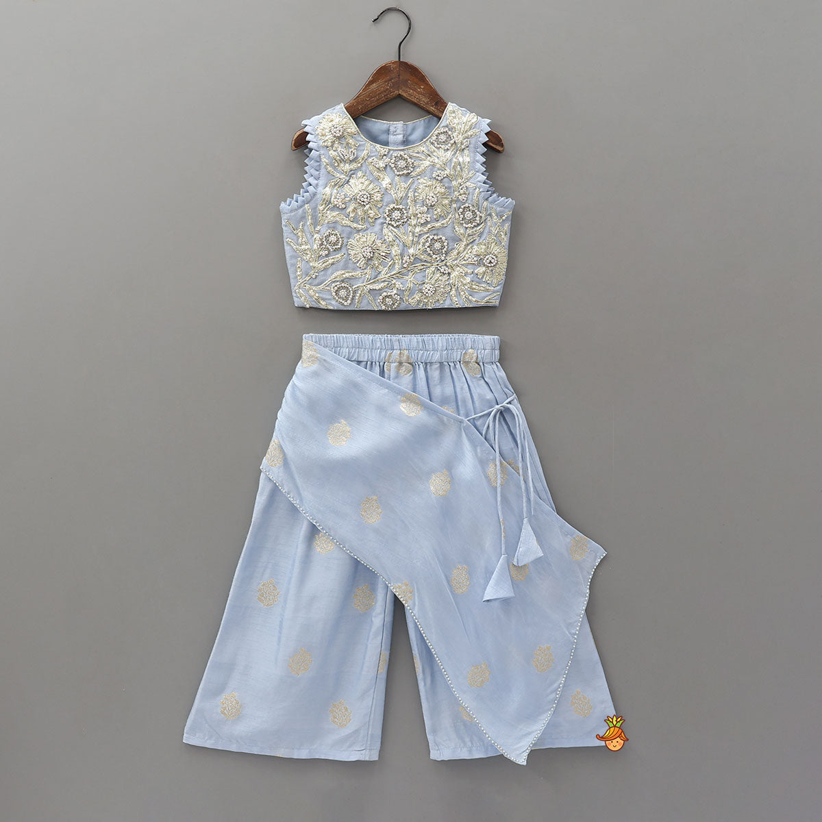 Gota Work Top And Drape-Style Palazzo