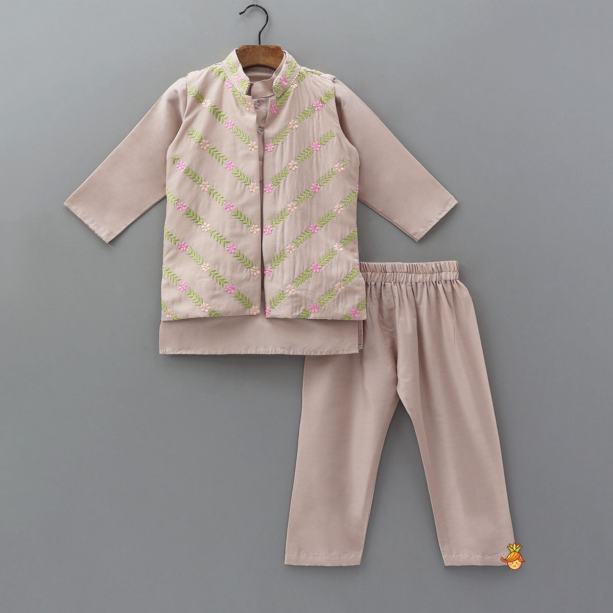 Ethnic Kurta With Intricate Thread Floral Embroidered Jacket And Pyjama