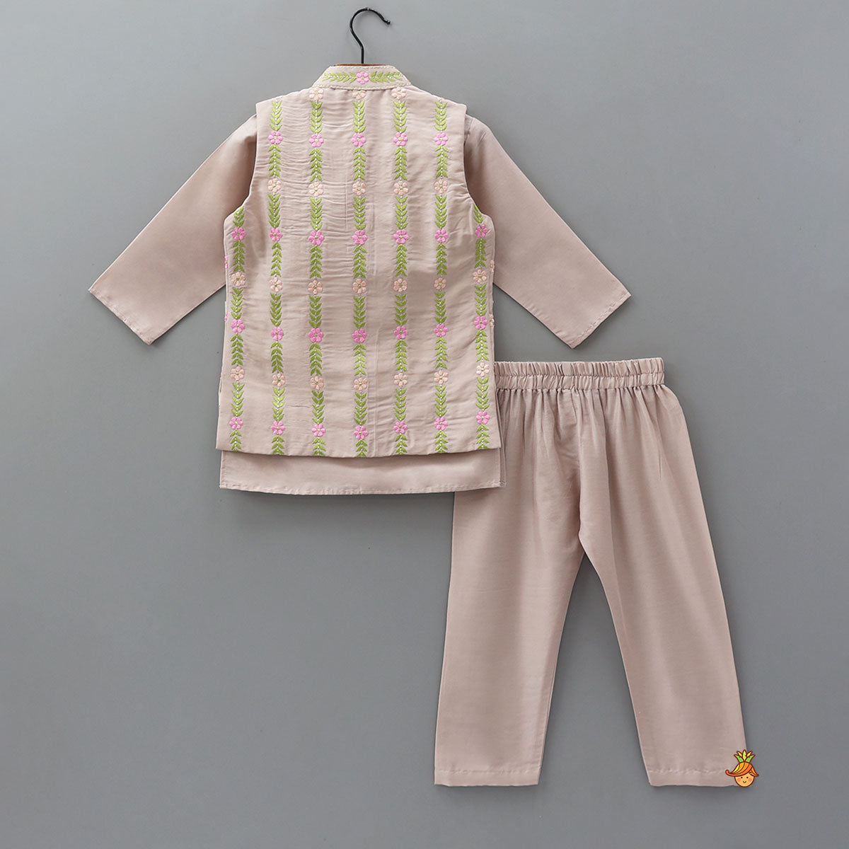 Ethnic Kurta With Intricate Thread Floral Embroidered Jacket And Pyjama