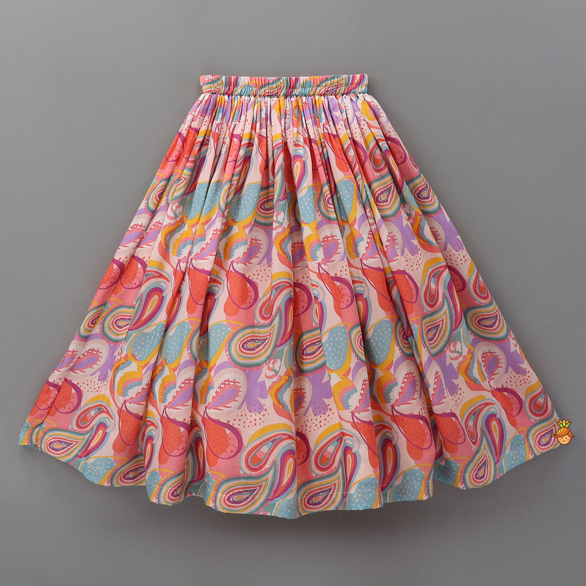 Faux Mirror Work Strappy Top And Printed Lehenga