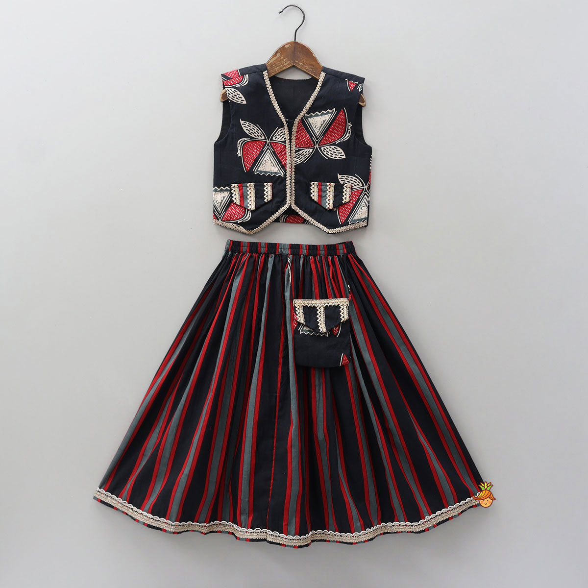 Faux Pocket Printed Top And Lehenga