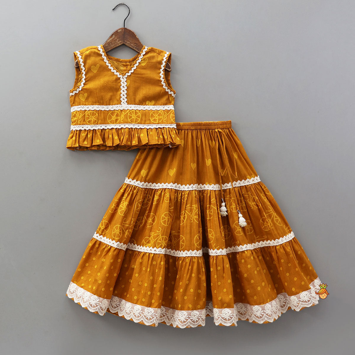 Elegant V-Neck Printed Top With Matching Lehenga