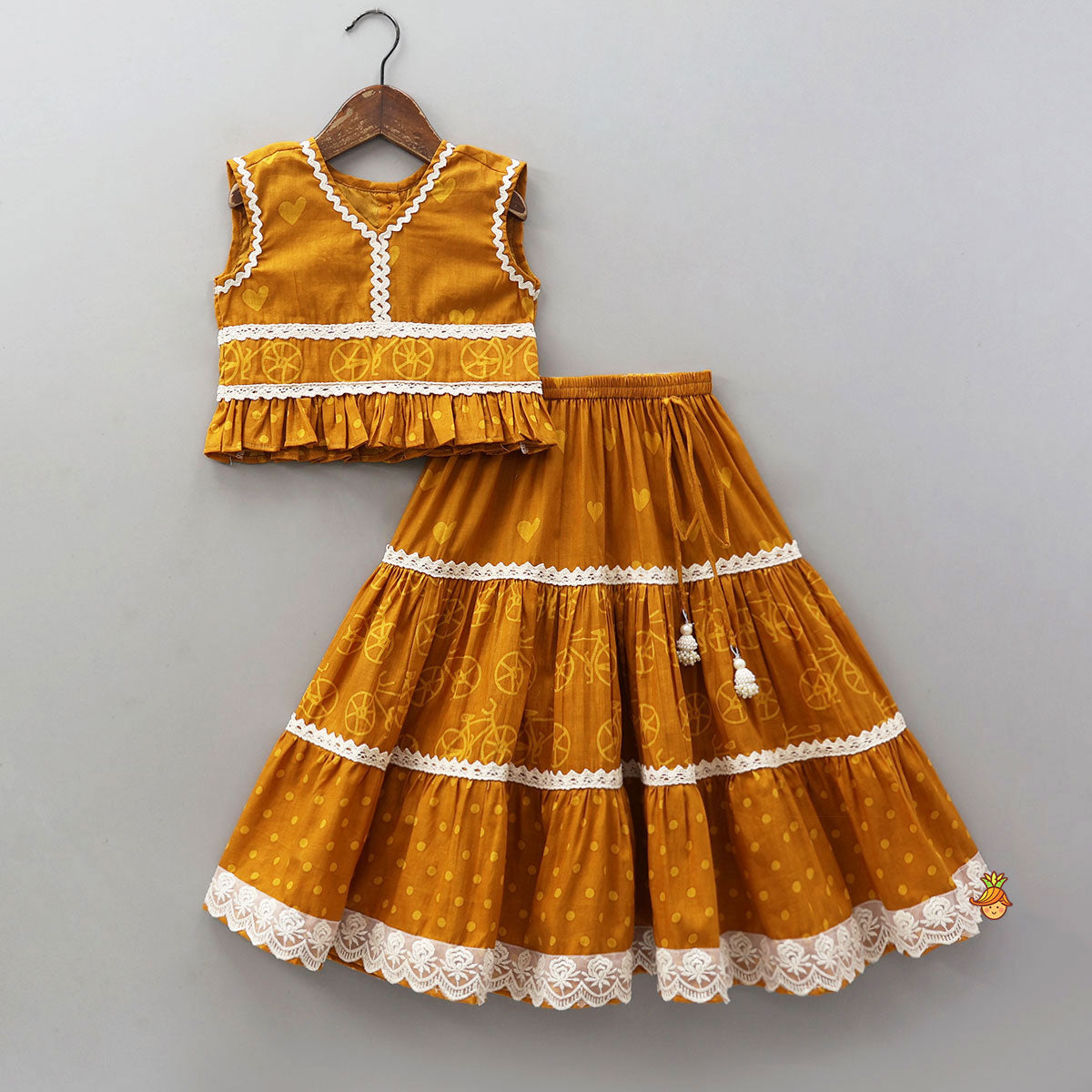 Elegant V-Neck Printed Top With Matching Lehenga